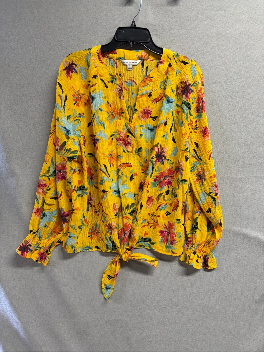 NEW! Counterparts Yellow Floral Tie-Front Blouse XL